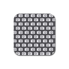 Modern Chic Vector Camera Illustration Pattern Rubber Square Coaster (4 Pack) by GardenOfOphir