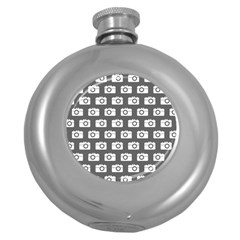 Modern Chic Vector Camera Illustration Pattern Round Hip Flask (5 Oz) by GardenOfOphir