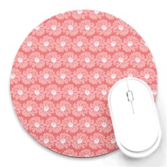 Coral Pink Gerbera Daisy Vector Tile Pattern Round Mousepad