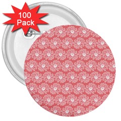 Coral Pink Gerbera Daisy Vector Tile Pattern 3  Buttons (100 Pack)  by GardenOfOphir