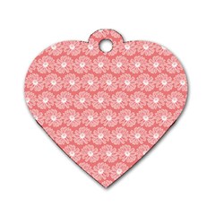 Coral Pink Gerbera Daisy Vector Tile Pattern Dog Tag Heart (one Side) by GardenOfOphir