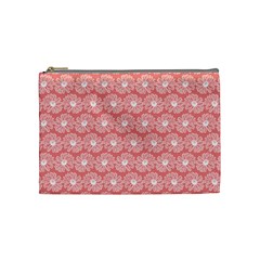 Coral Pink Gerbera Daisy Vector Tile Pattern Cosmetic Bag (medium) by GardenOfOphir