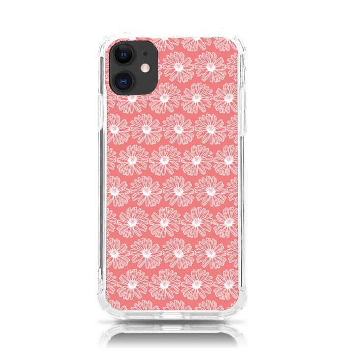 Coral Pink Gerbera Daisy Vector Tile Pattern iPhone 11 TPU UV Print Case