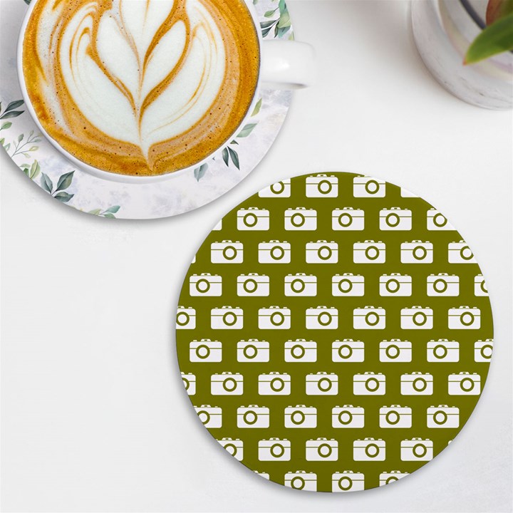 Modern Chic Vector Camera Illustration Pattern UV Print Round Tile Coaster