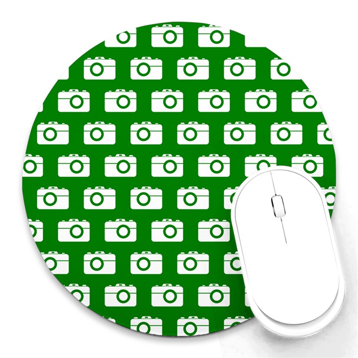 Modern Chic Vector Camera Illustration Pattern Round Mousepad