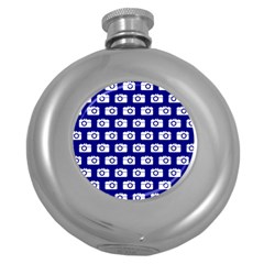 Modern Chic Vector Camera Illustration Pattern Round Hip Flask (5 Oz) by GardenOfOphir