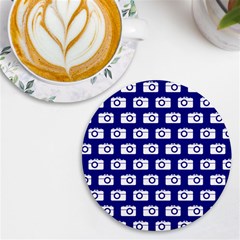 Modern Chic Vector Camera Illustration Pattern Uv Print Round Tile Coaster by GardenOfOphir