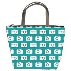 Modern Chic Vector Camera Illustration Pattern Bucket Bag by GardenOfOphir