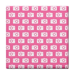 Pink Modern Chic Vector Camera Illustration Pattern Tile Coaster by GardenOfOphir