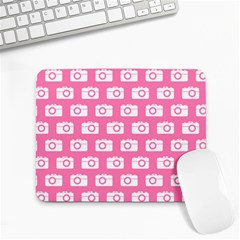 Pink Modern Chic Vector Camera Illustration Pattern Small Mousepad by GardenOfOphir