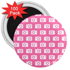 Pink Modern Chic Vector Camera Illustration Pattern 3  Magnets (100 Pack) by GardenOfOphir