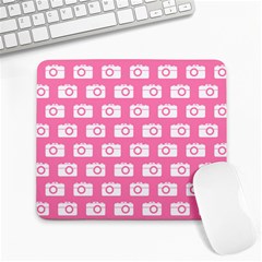 Pink Modern Chic Vector Camera Illustration Pattern Large Mousepad by GardenOfOphir