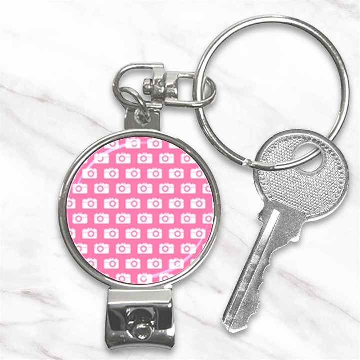 Pink Modern Chic Vector Camera Illustration Pattern Nail Clippers Key Chain