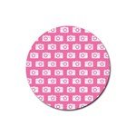 Pink Modern Chic Vector Camera Illustration Pattern Rubber Round Coaster (4 pack) Front