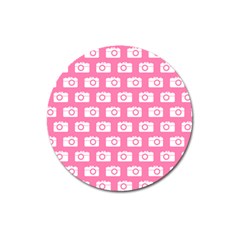 Pink Modern Chic Vector Camera Illustration Pattern Magnet 3  (round) by GardenOfOphir