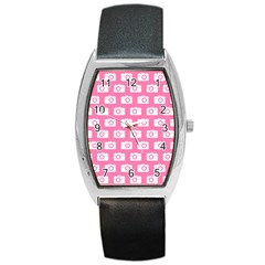 Pink Modern Chic Vector Camera Illustration Pattern Barrel Style Metal Watch by GardenOfOphir