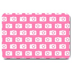 Pink Modern Chic Vector Camera Illustration Pattern Large Doormat by GardenOfOphir