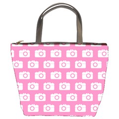 Pink Modern Chic Vector Camera Illustration Pattern Bucket Bag by GardenOfOphir