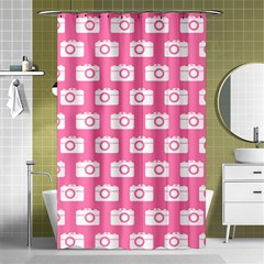 Pink Modern Chic Vector Camera Illustration Pattern Shower Curtain 48  X 72  (small)  by GardenOfOphir