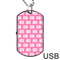 Pink Modern Chic Vector Camera Illustration Pattern Dog Tag Usb Flash (two Sides) by GardenOfOphir