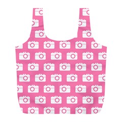 Pink Modern Chic Vector Camera Illustration Pattern Full Print Recycle Bag (l) by GardenOfOphir