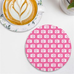 Pink Modern Chic Vector Camera Illustration Pattern Uv Print Round Tile Coaster by GardenOfOphir