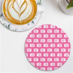 Pink Modern Chic Vector Camera Illustration Pattern UV Print Round Tile Coaster Front