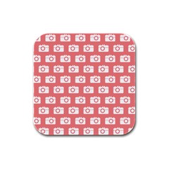 Modern Chic Vector Camera Illustration Pattern Rubber Square Coaster (4 Pack) by GardenOfOphir