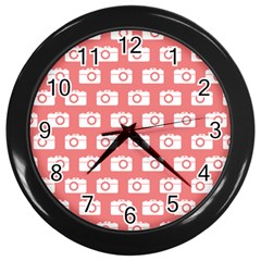 Modern Chic Vector Camera Illustration Pattern Wall Clock (black) by GardenOfOphir