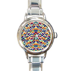 Trendy Chic Modern Chevron Pattern Round Italian Charm Watch by GardenOfOphir