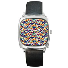 Trendy Chic Modern Chevron Pattern Square Metal Watch by GardenOfOphir