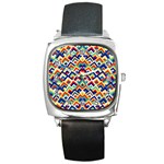 Trendy Chic Modern Chevron Pattern Square Metal Watch Front