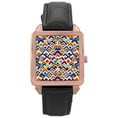 Trendy Chic Modern Chevron Pattern Rose Gold Leather Watch  by GardenOfOphir