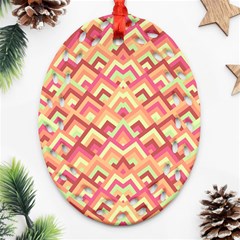 Trendy Chic Modern Chevron Pattern Oval Filigree Ornament (two Sides) by GardenOfOphir