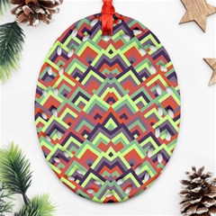 Trendy Chic Modern Chevron Pattern Oval Filigree Ornament (two Sides) by GardenOfOphir