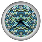 Trendy Chic Modern Chevron Pattern Wall Clock (Silver) Front