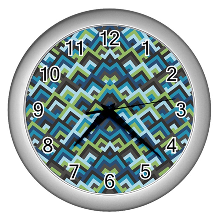 Trendy Chic Modern Chevron Pattern Wall Clock (Silver)