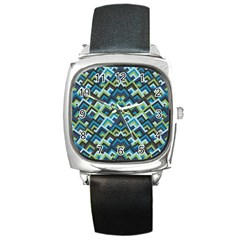 Trendy Chic Modern Chevron Pattern Square Metal Watch by GardenOfOphir