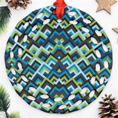 Trendy Chic Modern Chevron Pattern Round Filigree Ornament (two Sides) by GardenOfOphir