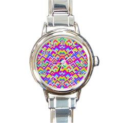 Colorful Trendy Chic Modern Chevron Pattern Round Italian Charm Watch by GardenOfOphir