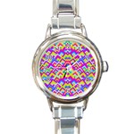 Colorful Trendy Chic Modern Chevron Pattern Round Italian Charm Watch Front