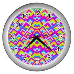 Colorful Trendy Chic Modern Chevron Pattern Wall Clock (silver) by GardenOfOphir