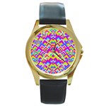 Colorful Trendy Chic Modern Chevron Pattern Round Gold Metal Watch Front