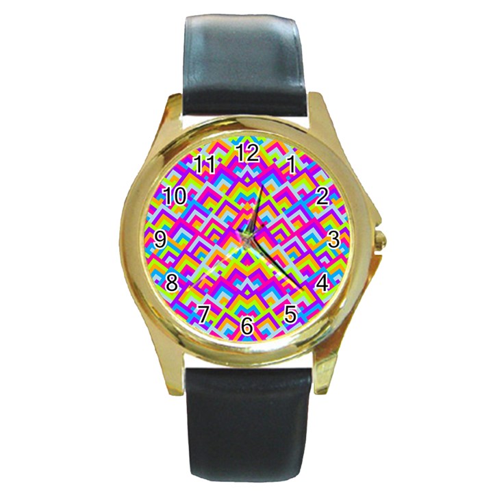 Colorful Trendy Chic Modern Chevron Pattern Round Gold Metal Watch