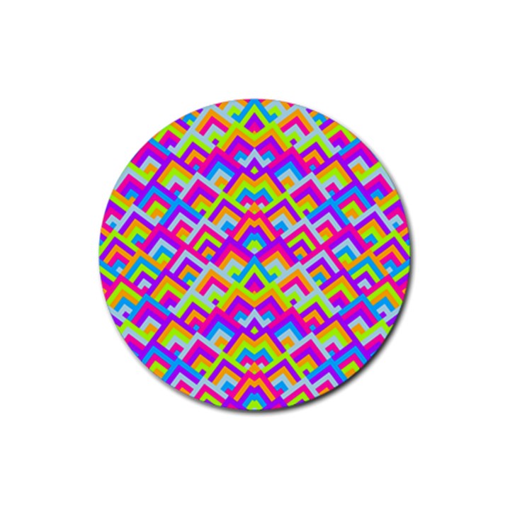 Colorful Trendy Chic Modern Chevron Pattern Rubber Coaster (Round)