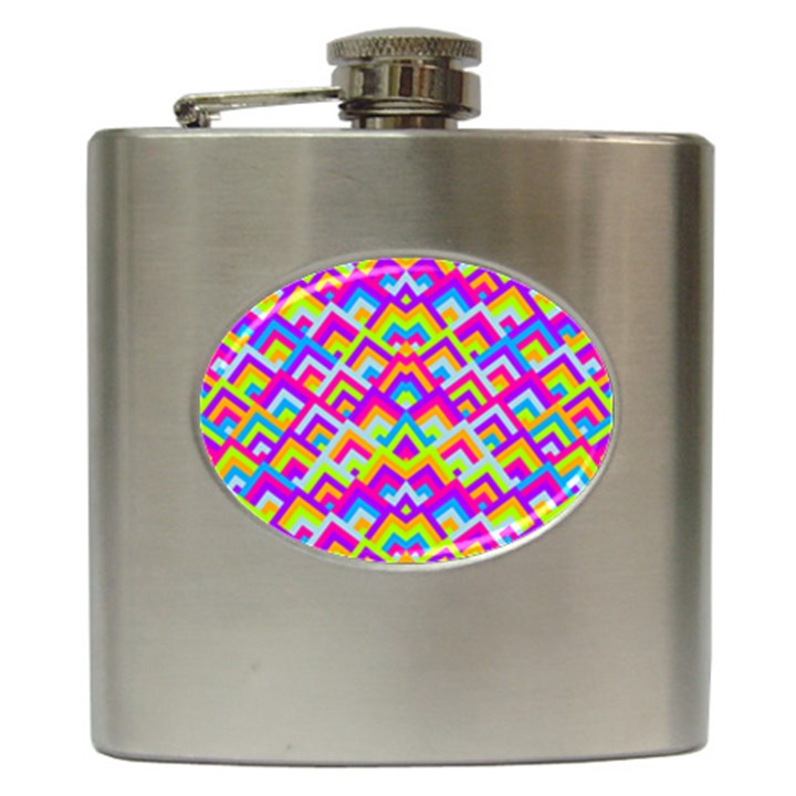 Colorful Trendy Chic Modern Chevron Pattern Hip Flask (6 oz)