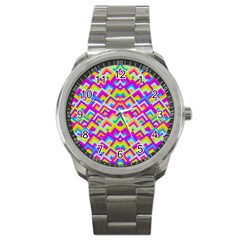 Colorful Trendy Chic Modern Chevron Pattern Sport Metal Watch by GardenOfOphir