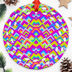 Colorful Trendy Chic Modern Chevron Pattern Round Filigree Ornament (two Sides) by GardenOfOphir