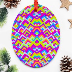 Colorful Trendy Chic Modern Chevron Pattern Oval Filigree Ornament (two Sides) by GardenOfOphir