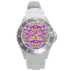 Colorful Trendy Chic Modern Chevron Pattern Round Plastic Sport Watch (l) by GardenOfOphir